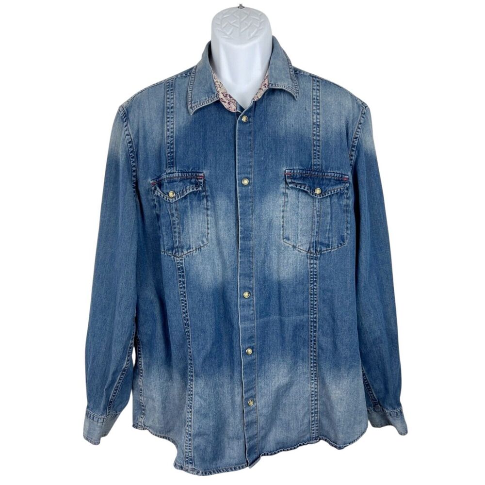 Tulliano Denim Button Up Shirt Men Extra Large Blue Soft Denim Long Sleeve Snap
